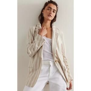 Free People FERN Striped Beachy Linen Blend Blazer in Dusty Beige M NWOT $198